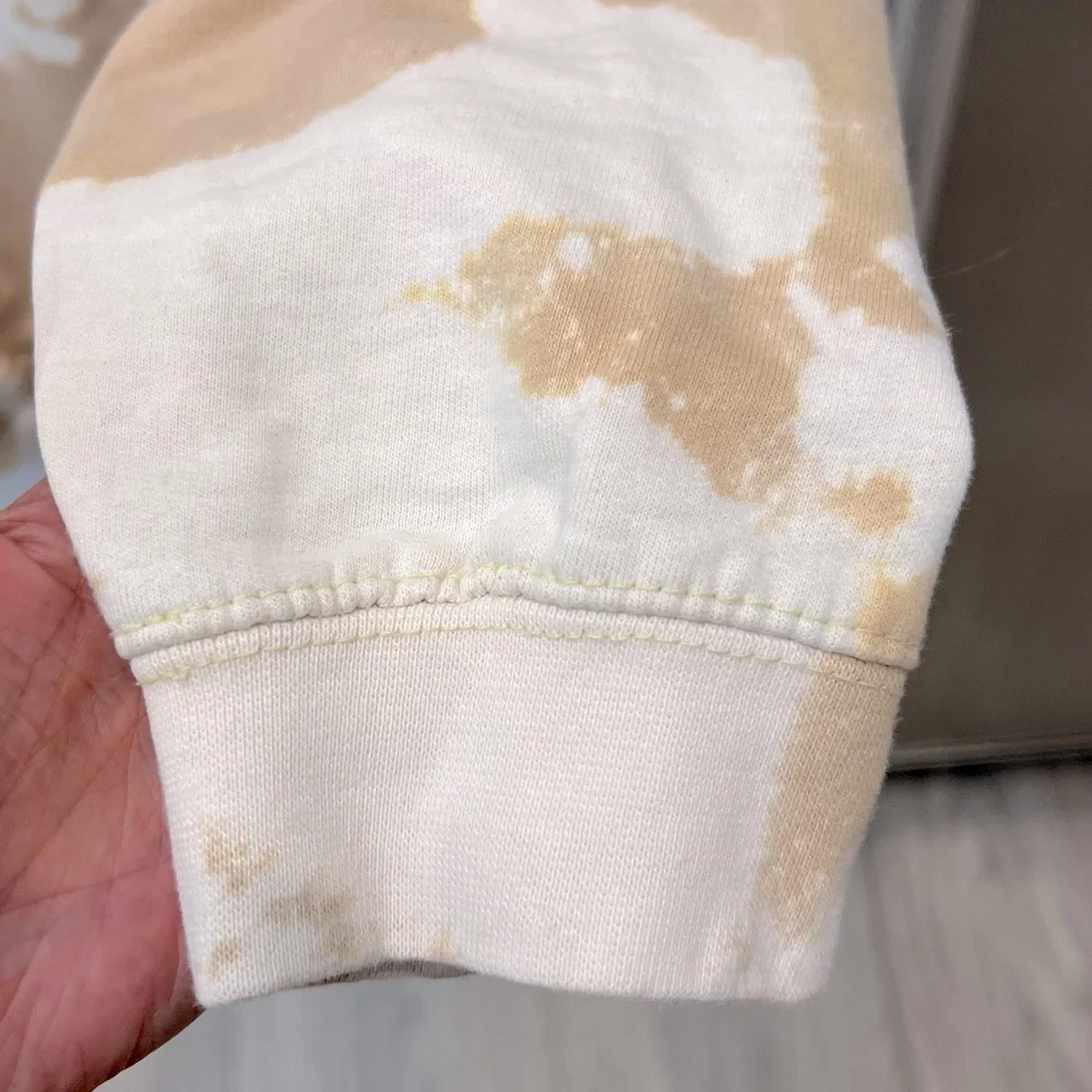 Tan & Off White/Lt Cream Tie Dye VIBES SPEAK LOUDER THAN WORDS Hoodie Sweatshirt - Picture 10 of 14